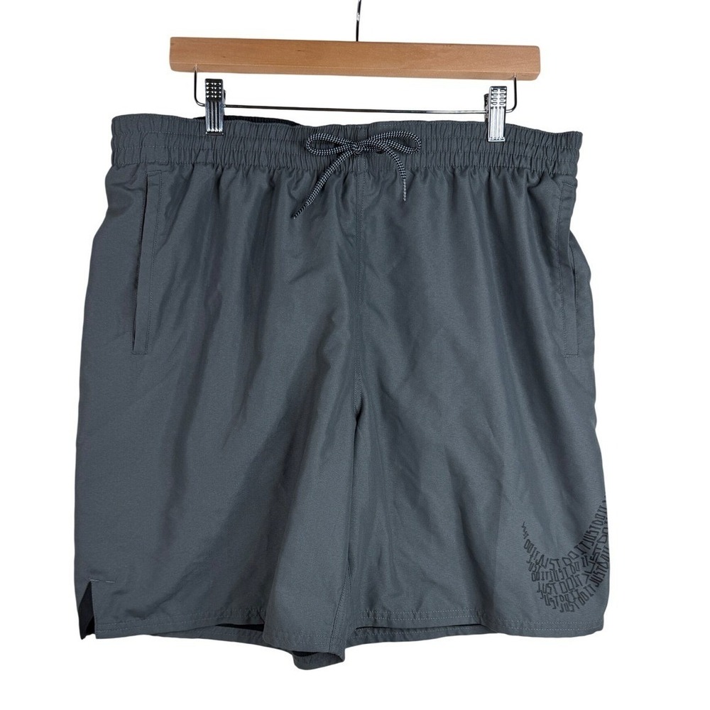 NWT‎ Nike Swim Men's XL Iron Grey Swoosh 9" Volley "Just Do It"